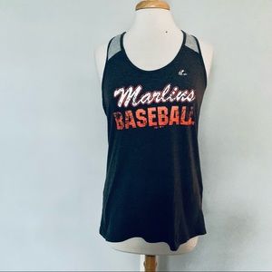 Majestic Miami Marlins Black Gray Racerback Tank Top MLB Size XL
